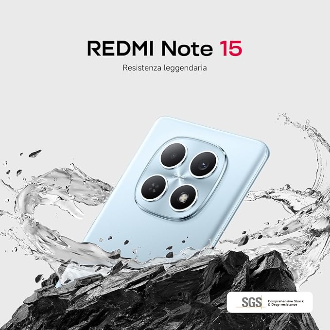 XIAOMI Redmi Note 15, Smartphone 8+256GB, Batteria da 6000 mAh, Resistenza all’acqua, Fotocamera super nitida da 108 MP, Display FHD+ da 6,77", Blu Ghiacciaio, Garanzia 2 anni, Caricatore non incluso - immagine 5